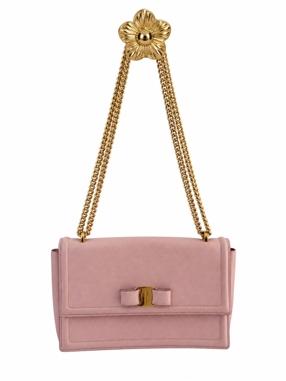 Salvatore Ferragamo Pink Leather Shoulder Bag with Gold Chain